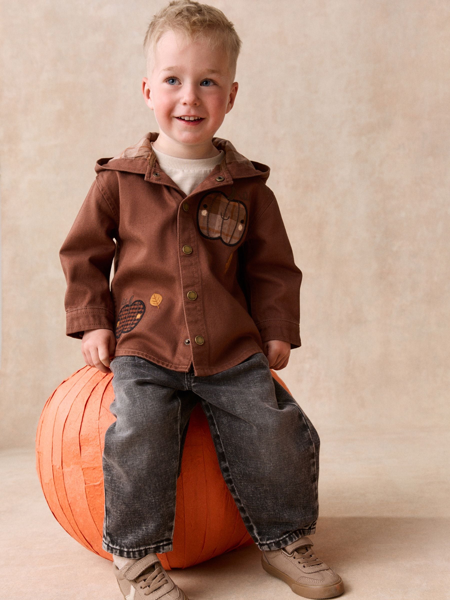 Dsiney Kidz - Brown Pumpkin Long Sleeve Hooded Overshirt (3mths-7yrs) image 1