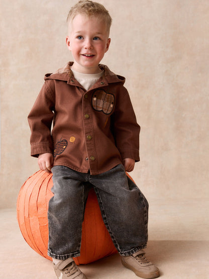 Dsiney Kidz - Brown Pumpkin Long Sleeve Hooded Overshirt (3mths-7yrs) image 1