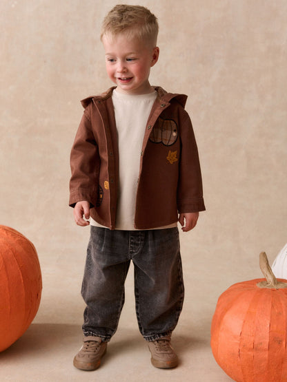 Dsiney Kidz - Brown Pumpkin Long Sleeve Hooded Overshirt (3mths-7yrs) image 2
