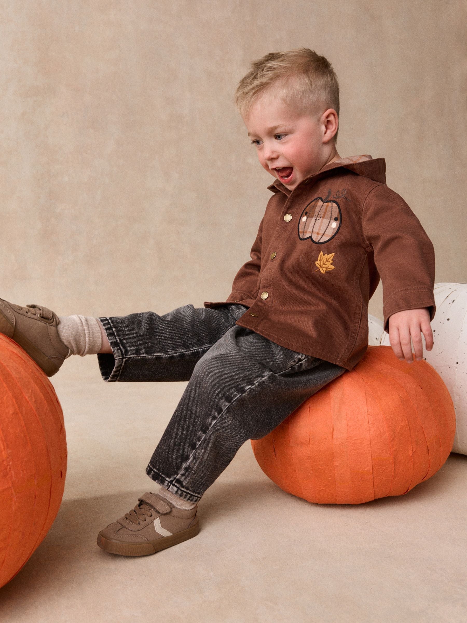 Dsiney Kidz - Brown Pumpkin Long Sleeve Hooded Overshirt (3mths-7yrs) image 3