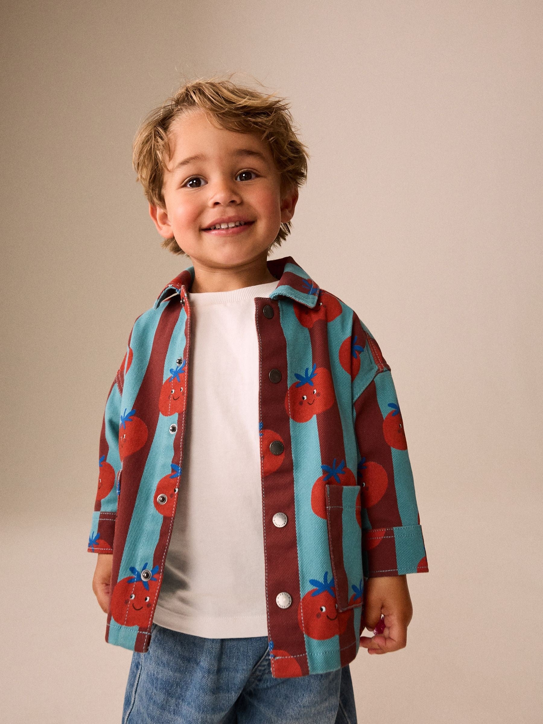 Dsiney Kidz - Red/Blue Striped All Over Print Tomato Twill Printed Overshirt (3mths-7yrs) image 1
