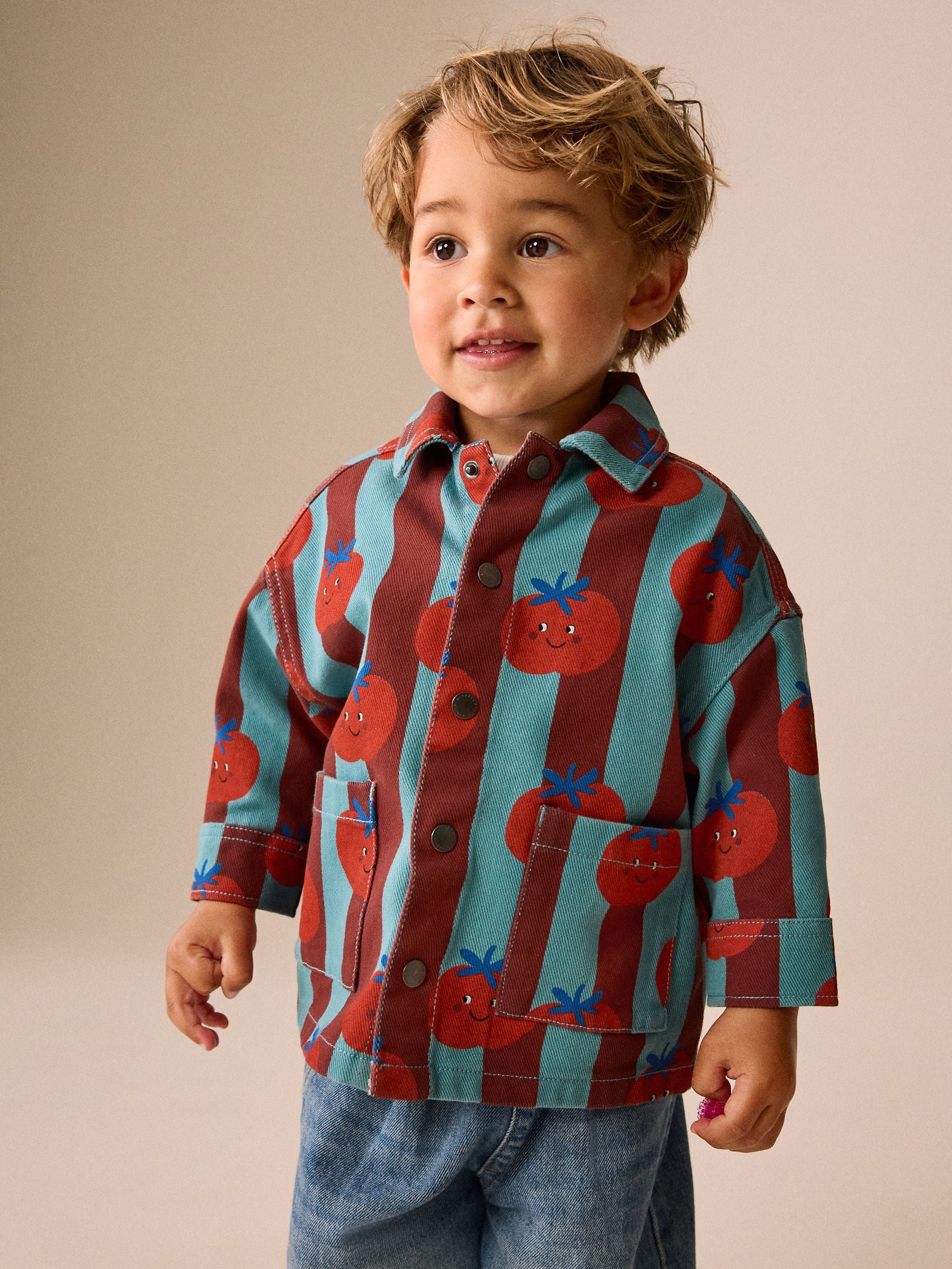 Dsiney Kidz - Red/Blue Striped All Over Print Tomato Twill Printed Overshirt (3mths-7yrs) image 2