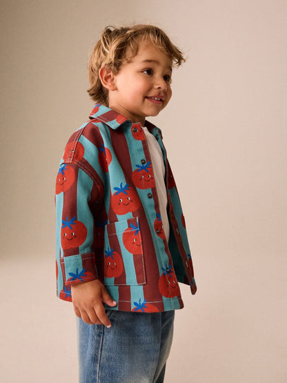 Dsiney Kidz - Red/Blue Striped All Over Print Tomato Twill Printed Overshirt (3mths-7yrs) image 4