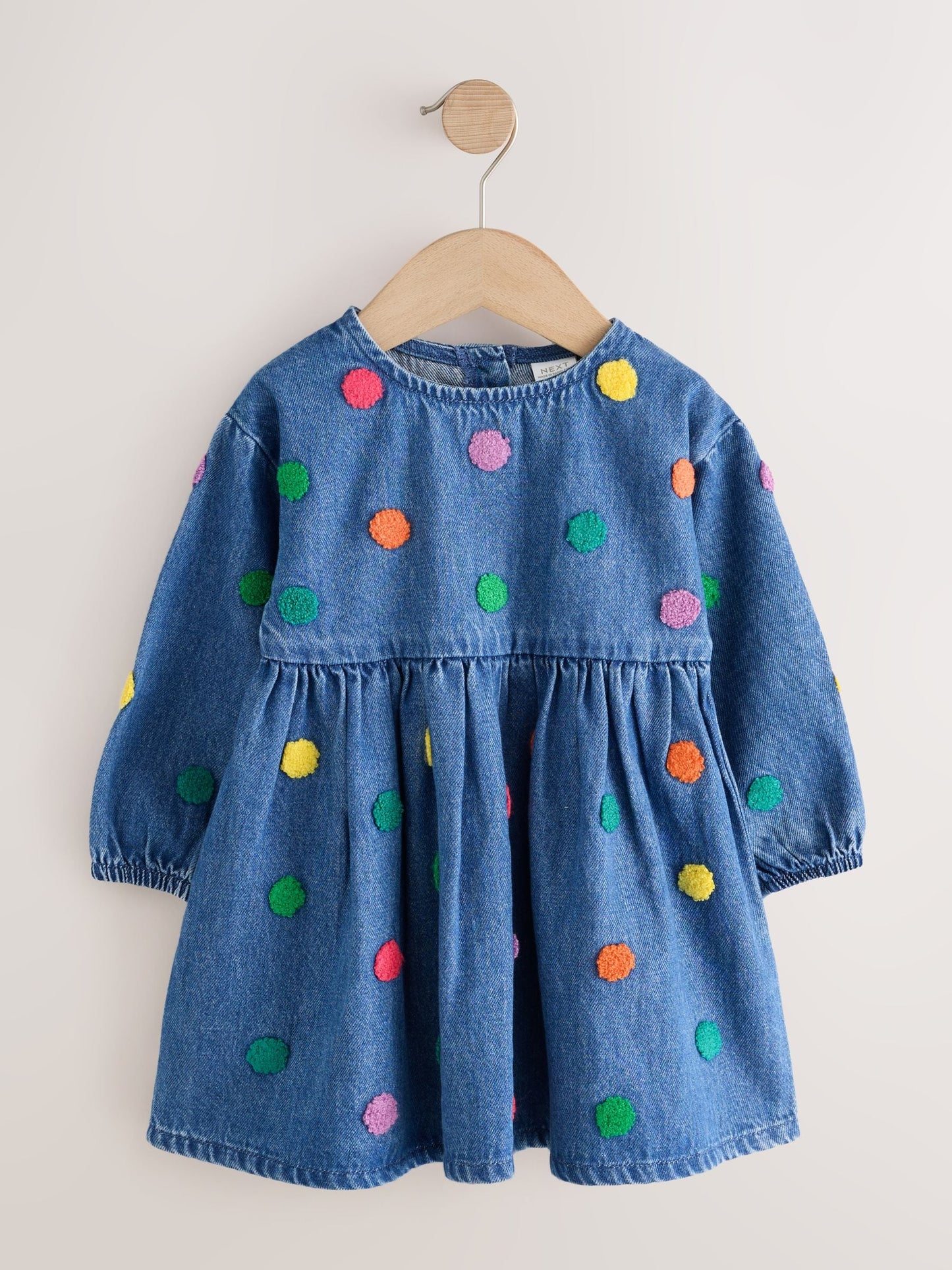 Dsiney Kidz - Blue Denim Long Sleeve Boucle Spot Dress (3mths-8yrs) image 5