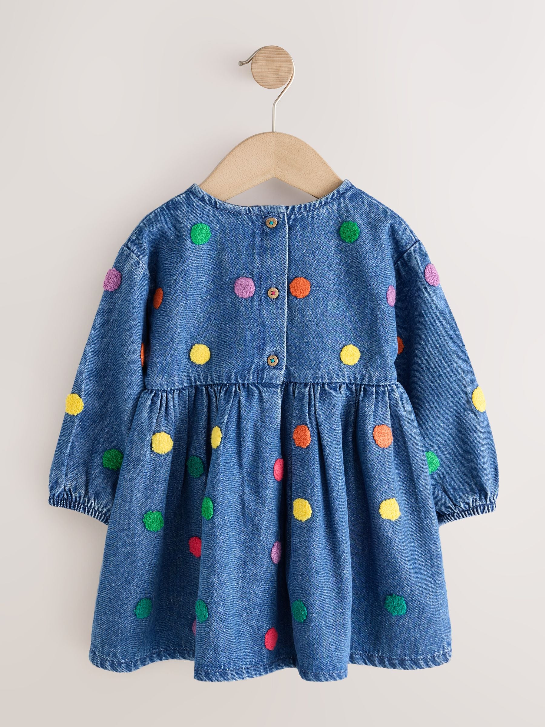 Dsiney Kidz - Blue Denim Long Sleeve Boucle Spot Dress (3mths-8yrs) image 6