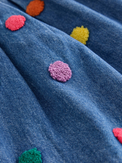 Dsiney Kidz - Blue Denim Long Sleeve Boucle Spot Dress (3mths-8yrs) image 8