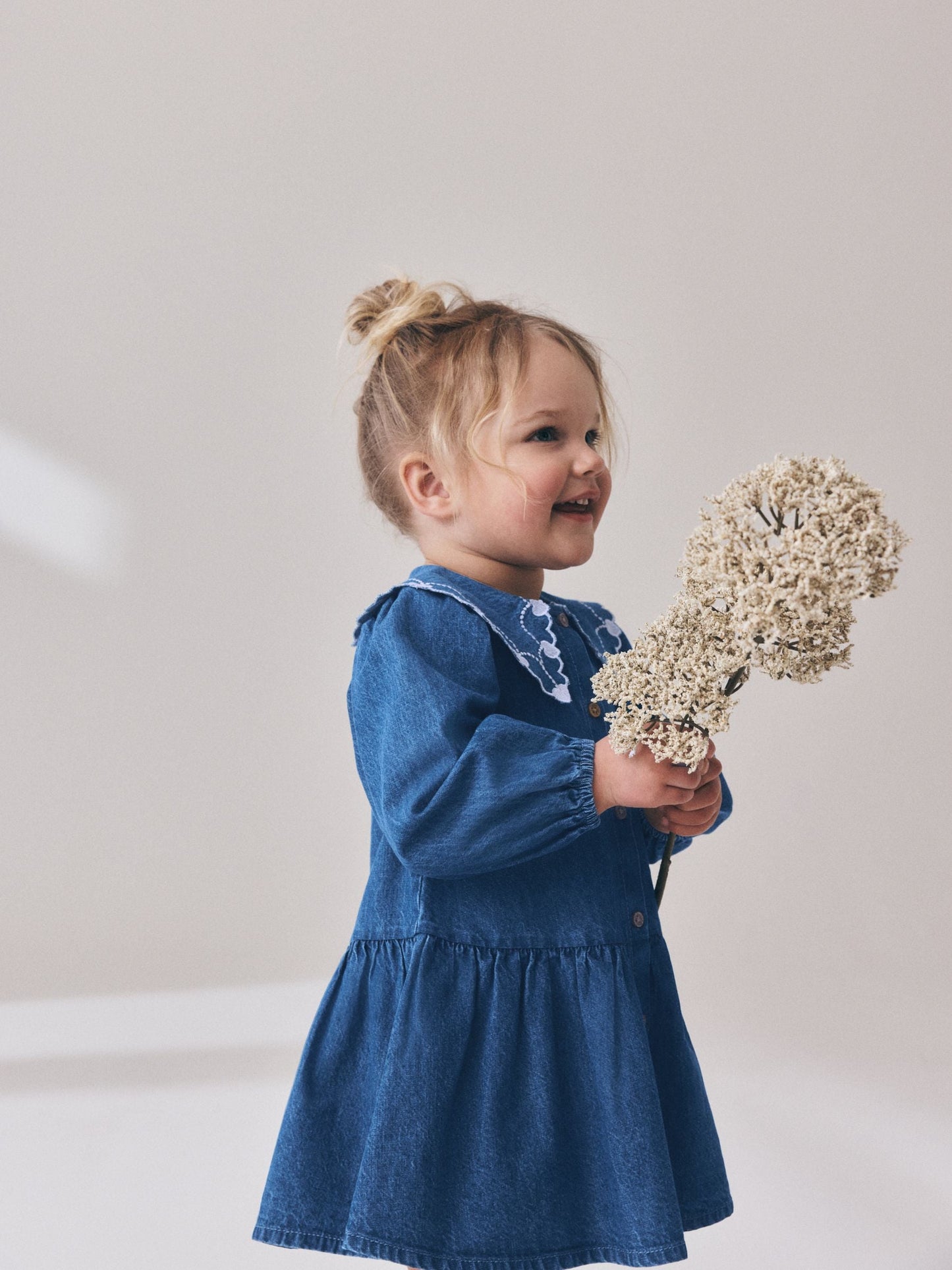 Dsiney Kidz - Blue Denim Long Sleeve Embroidered Collar Dress (3mths-8yrs) image 4
