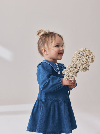 Dsiney Kidz - Blue Denim Long Sleeve Embroidered Collar Dress (3mths-8yrs) image 4