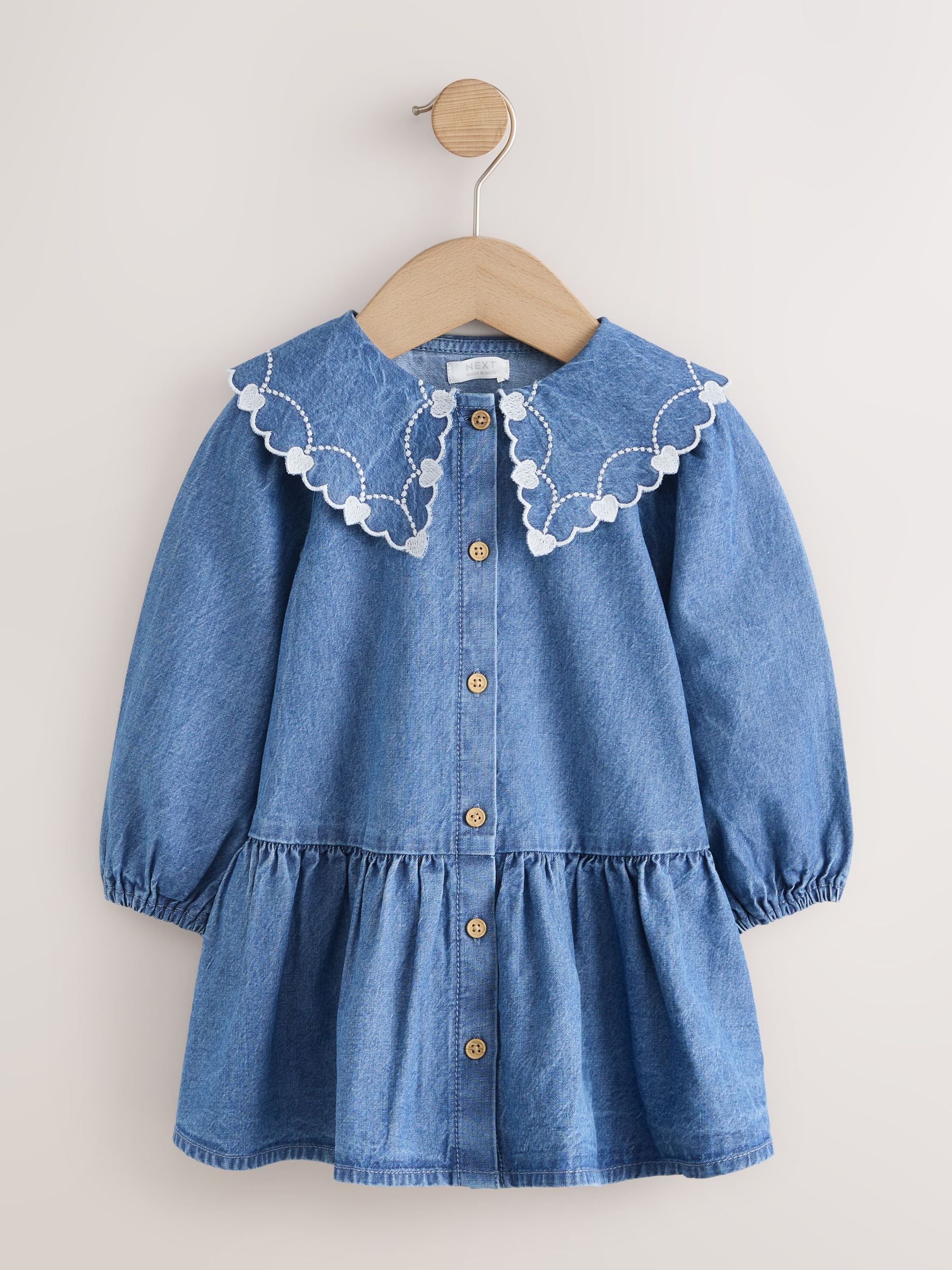 Dsiney Kidz - Blue Denim Long Sleeve Embroidered Collar Dress (3mths-8yrs) image 5