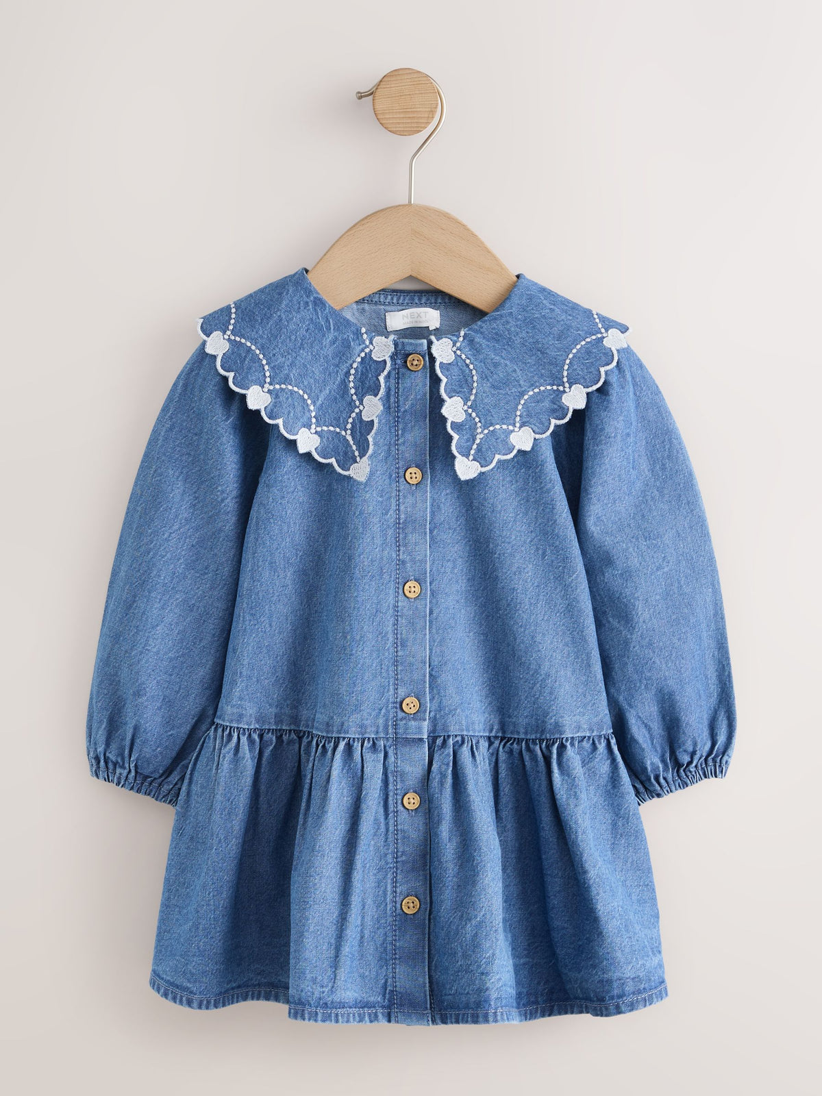 Dsiney Kidz - Blue Denim Long Sleeve Embroidered Collar Dress (3mths-8yrs) image 5