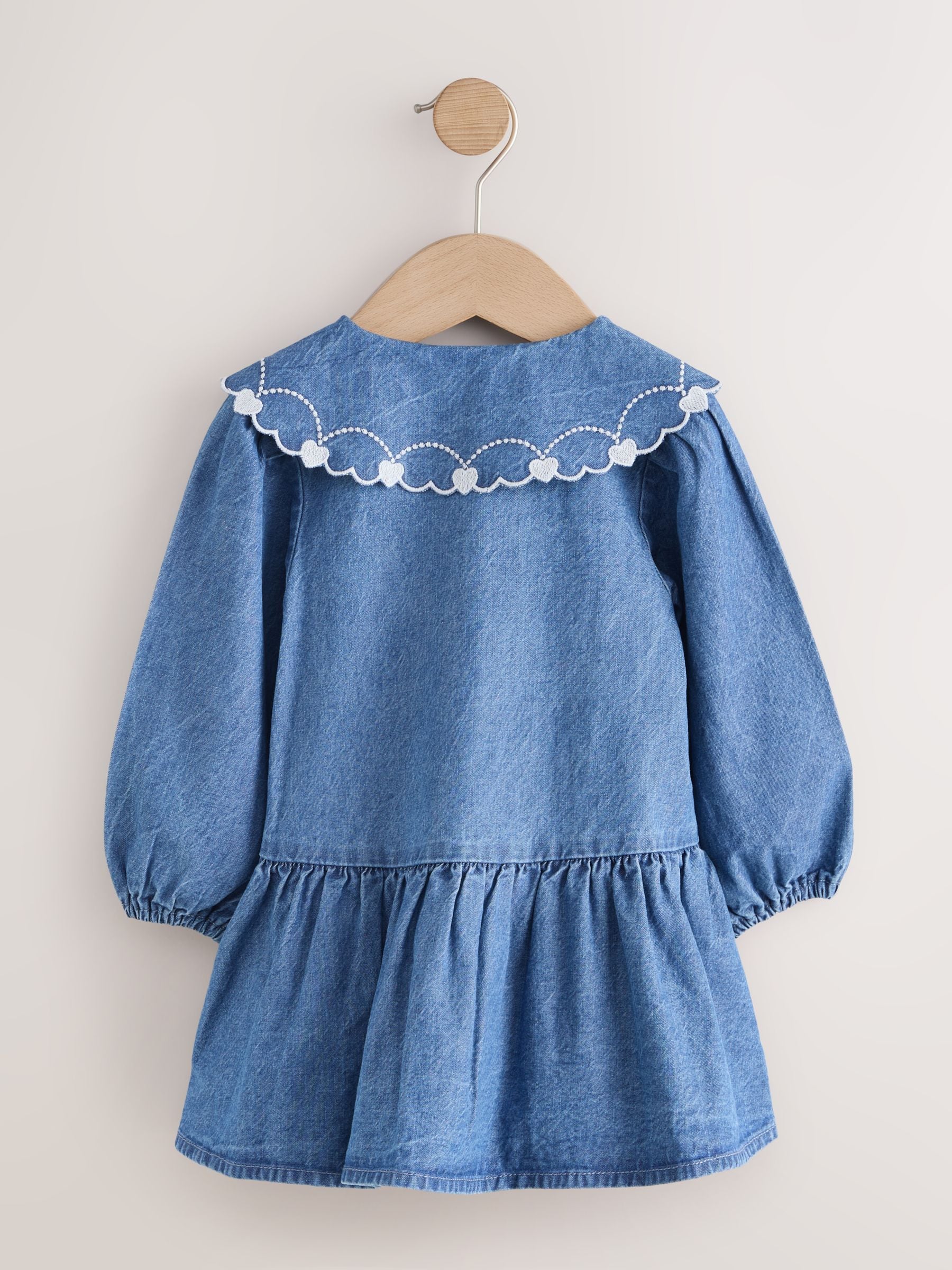 Dsiney Kidz - Blue Denim Long Sleeve Embroidered Collar Dress (3mths-8yrs) image 6