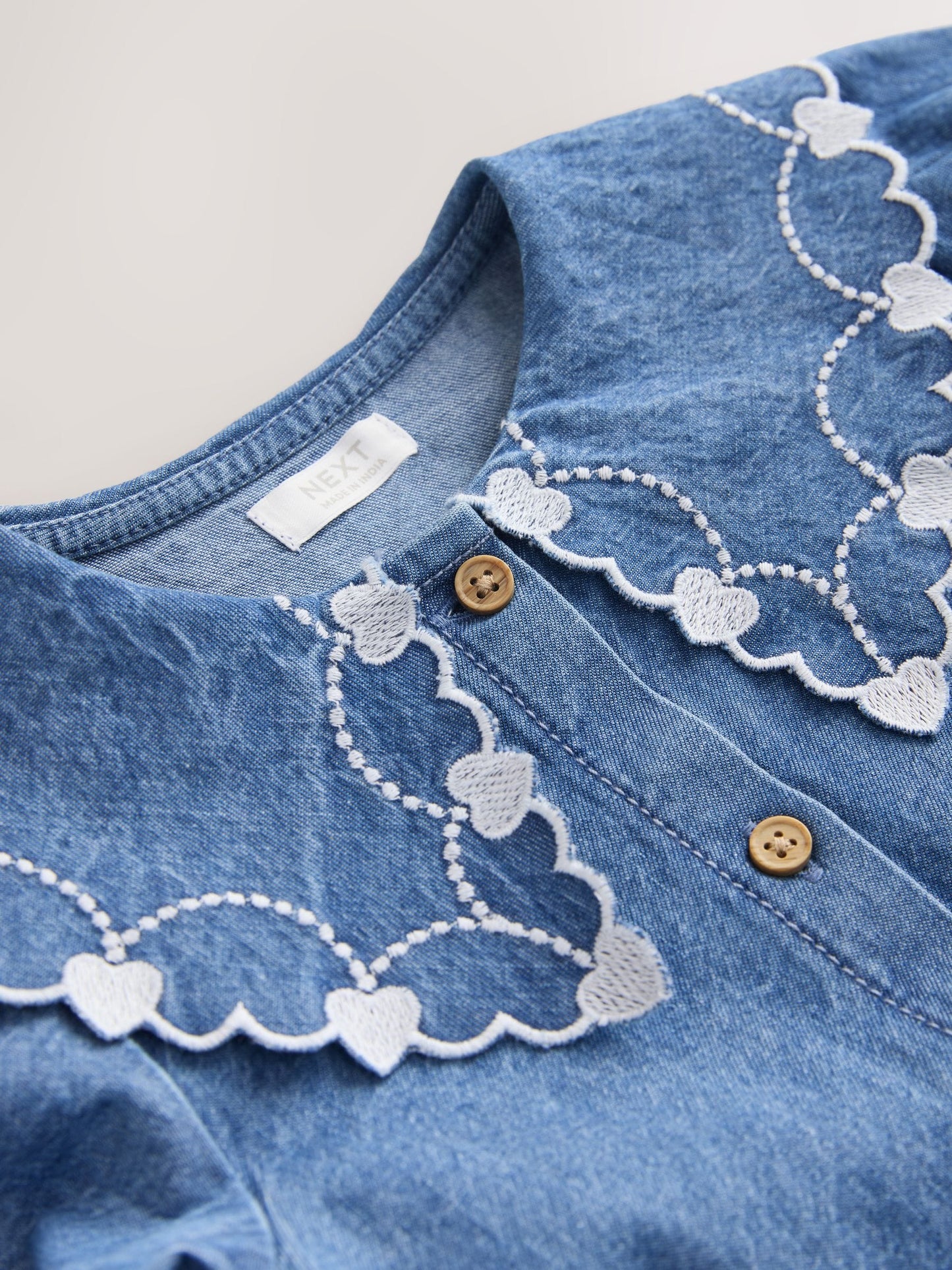 Dsiney Kidz - Blue Denim Long Sleeve Embroidered Collar Dress (3mths-8yrs) image 7