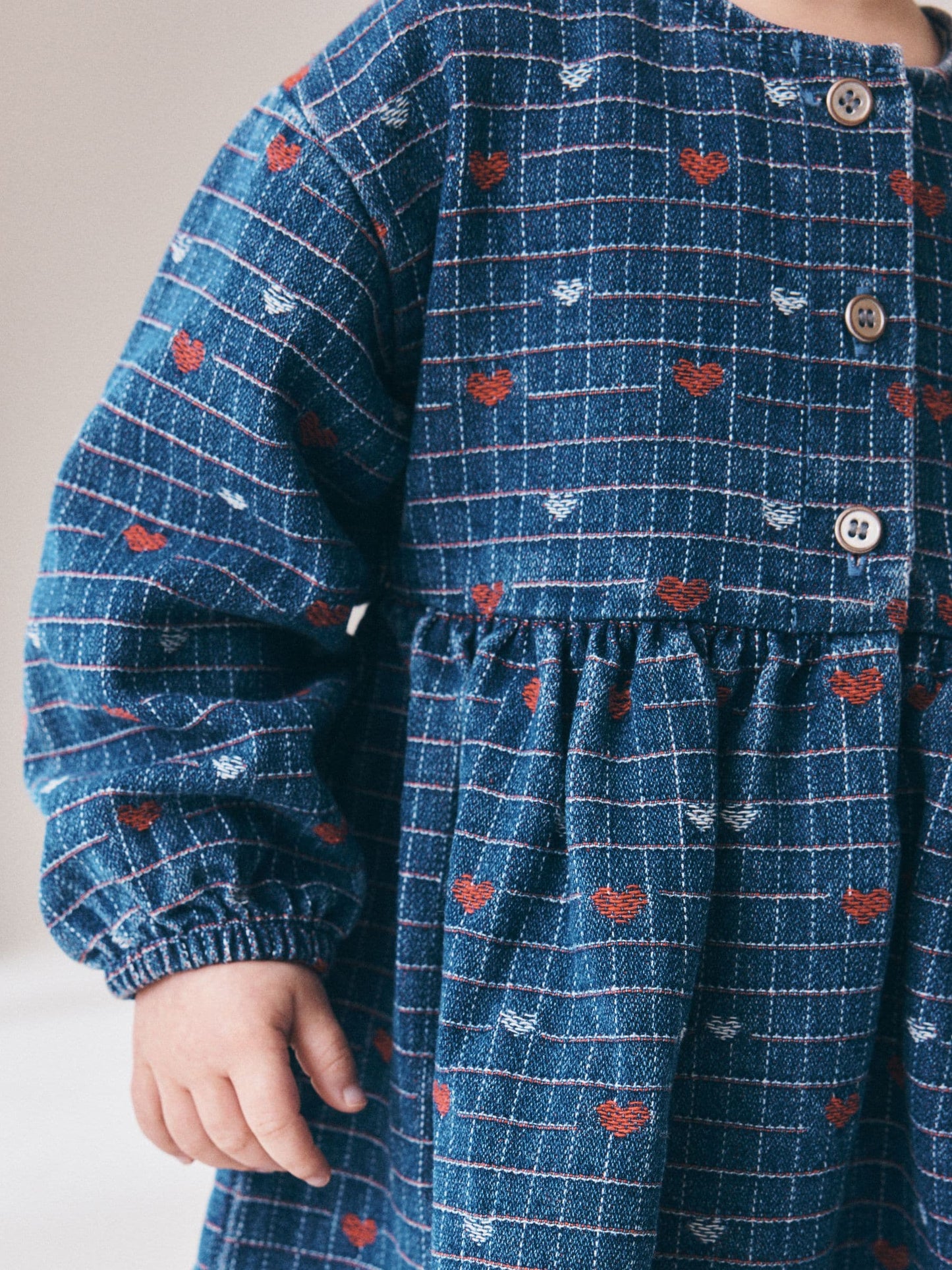 Blue Denim Jaquard Heart Denim Long Sleeve Dress (3mths-8yrs) image 4