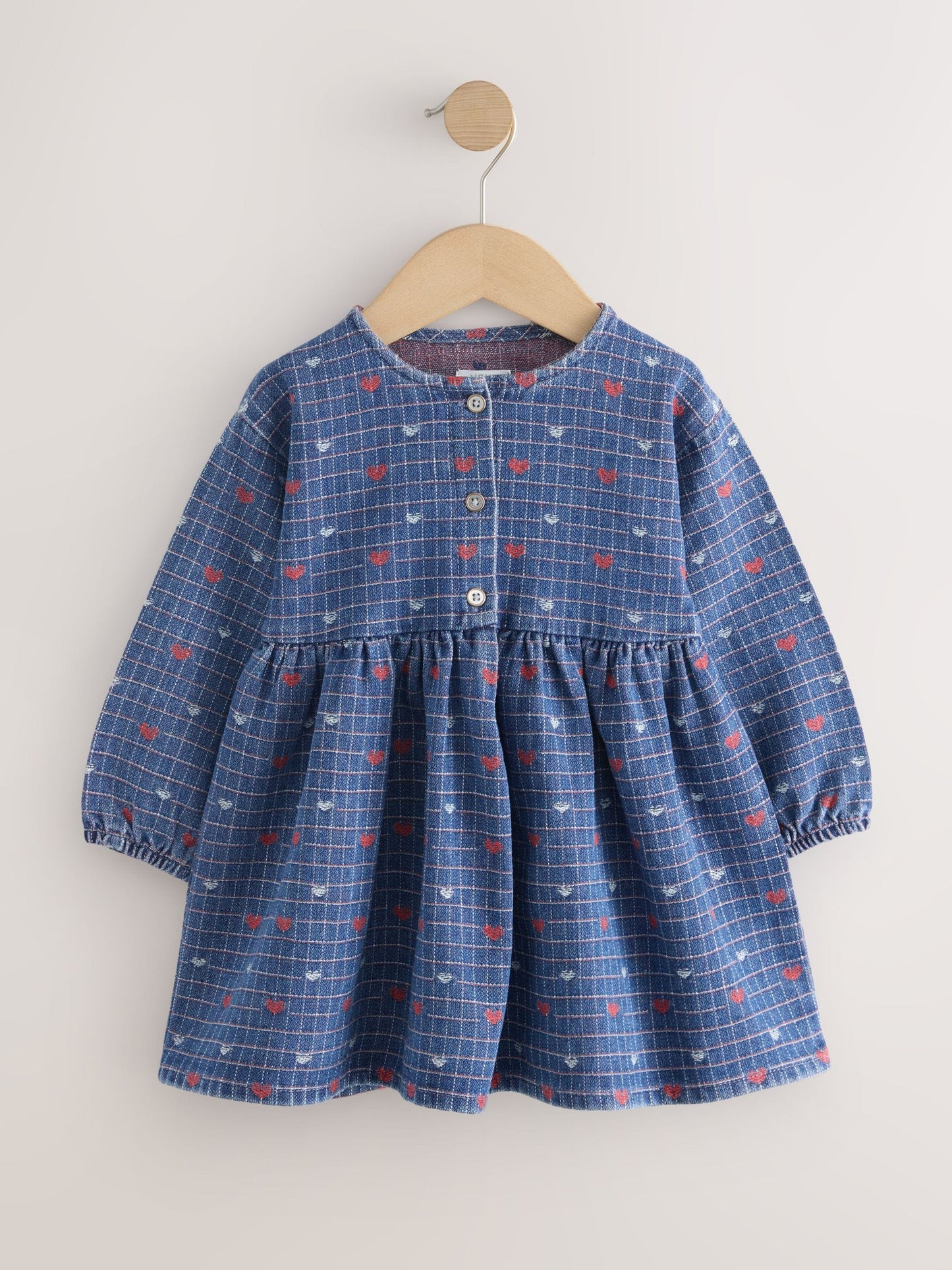 Blue Denim Jaquard Heart Denim Long Sleeve Dress (3mths-8yrs) image 5