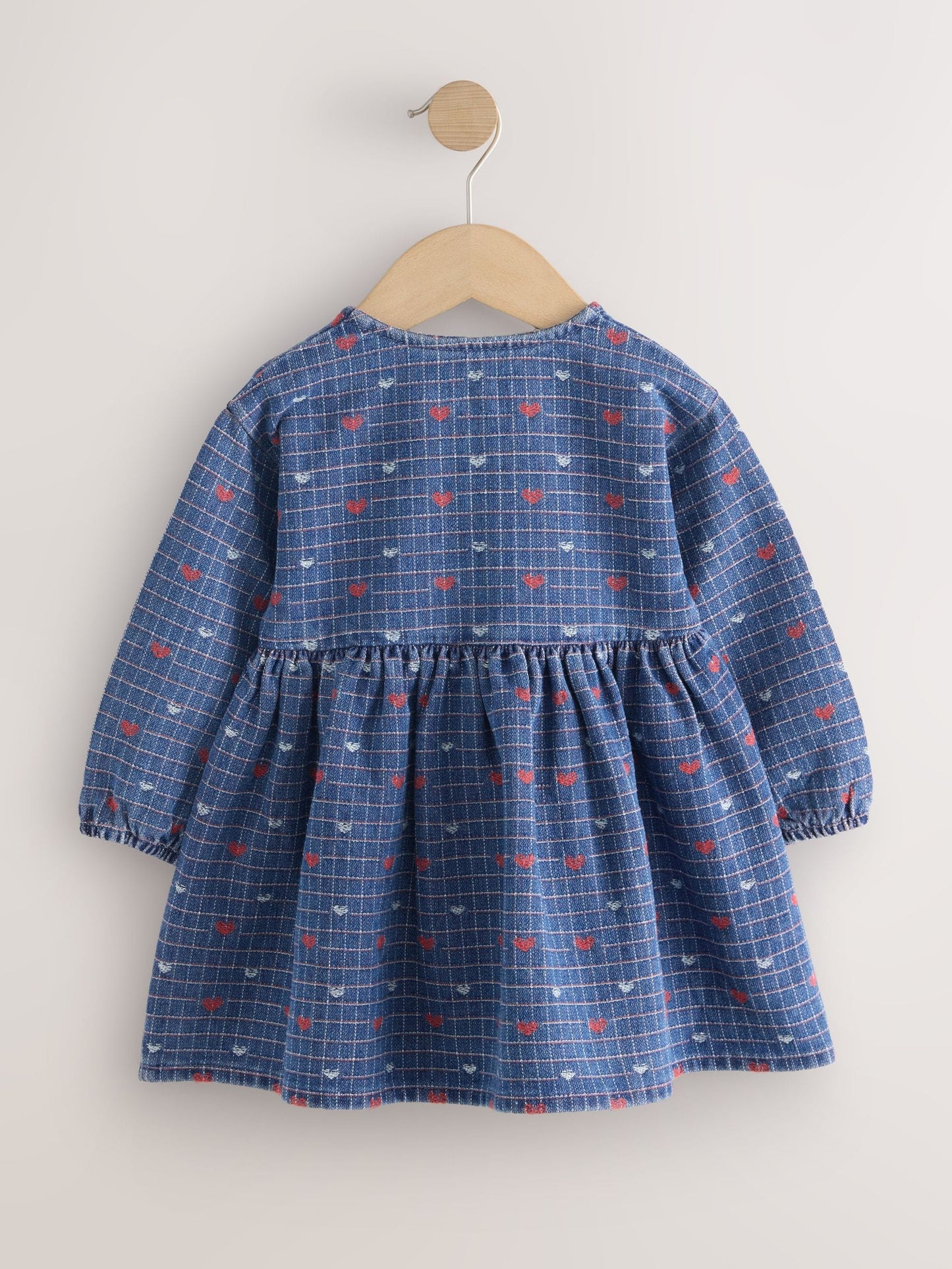 Blue Denim Jaquard Heart Denim Long Sleeve Dress (3mths-8yrs) image 6