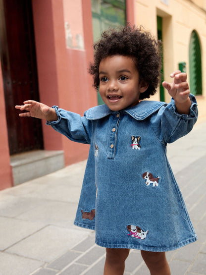 Dsiney Kidz - Blue Denim Embroidered Dog Character Collar Dress (3mths-8yrs) image 1