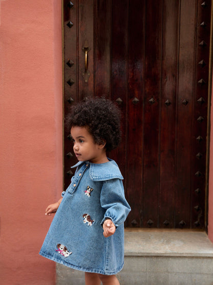 Dsiney Kidz - Blue Denim Embroidered Dog Character Collar Dress (3mths-8yrs) image 4