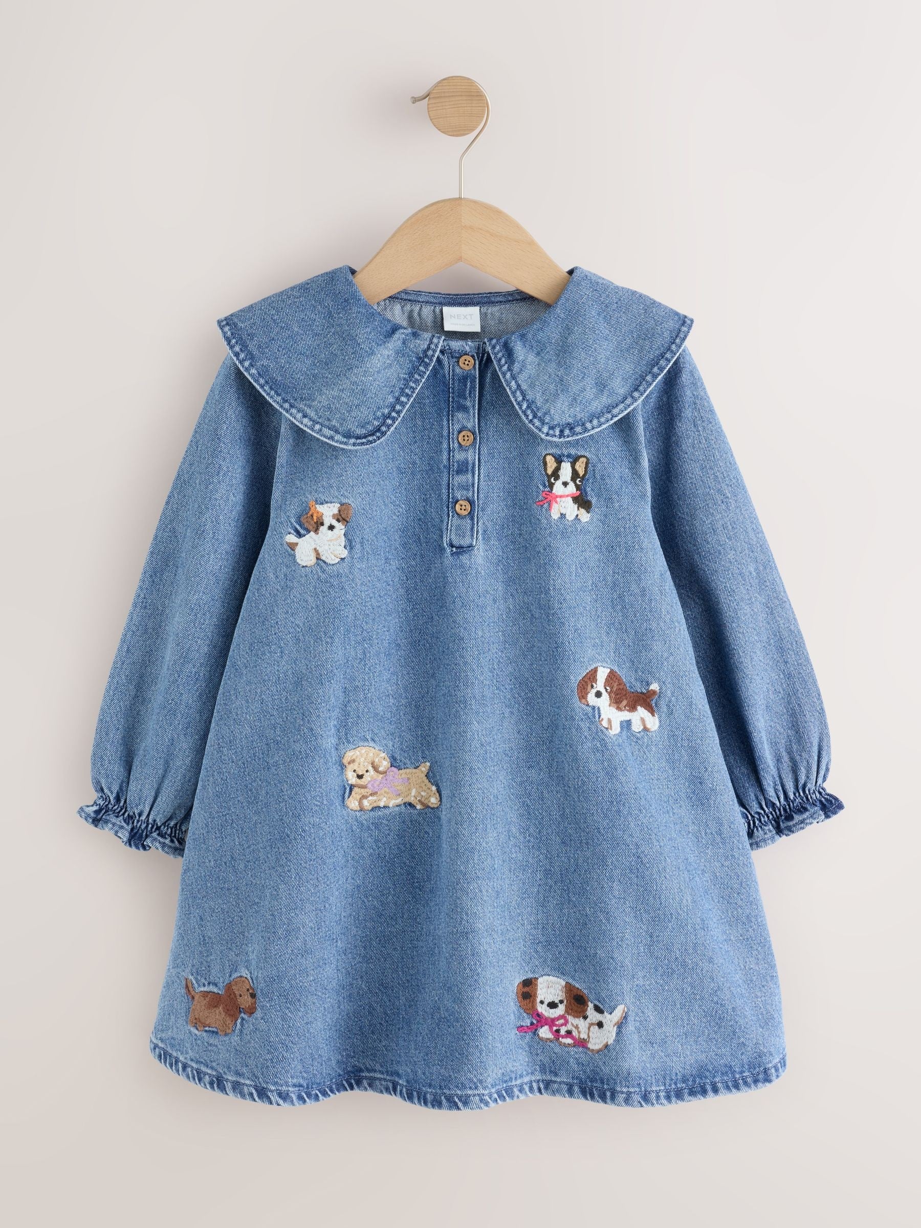 Dsiney Kidz - Blue Denim Embroidered Dog Character Collar Dress (3mths-8yrs) image 5