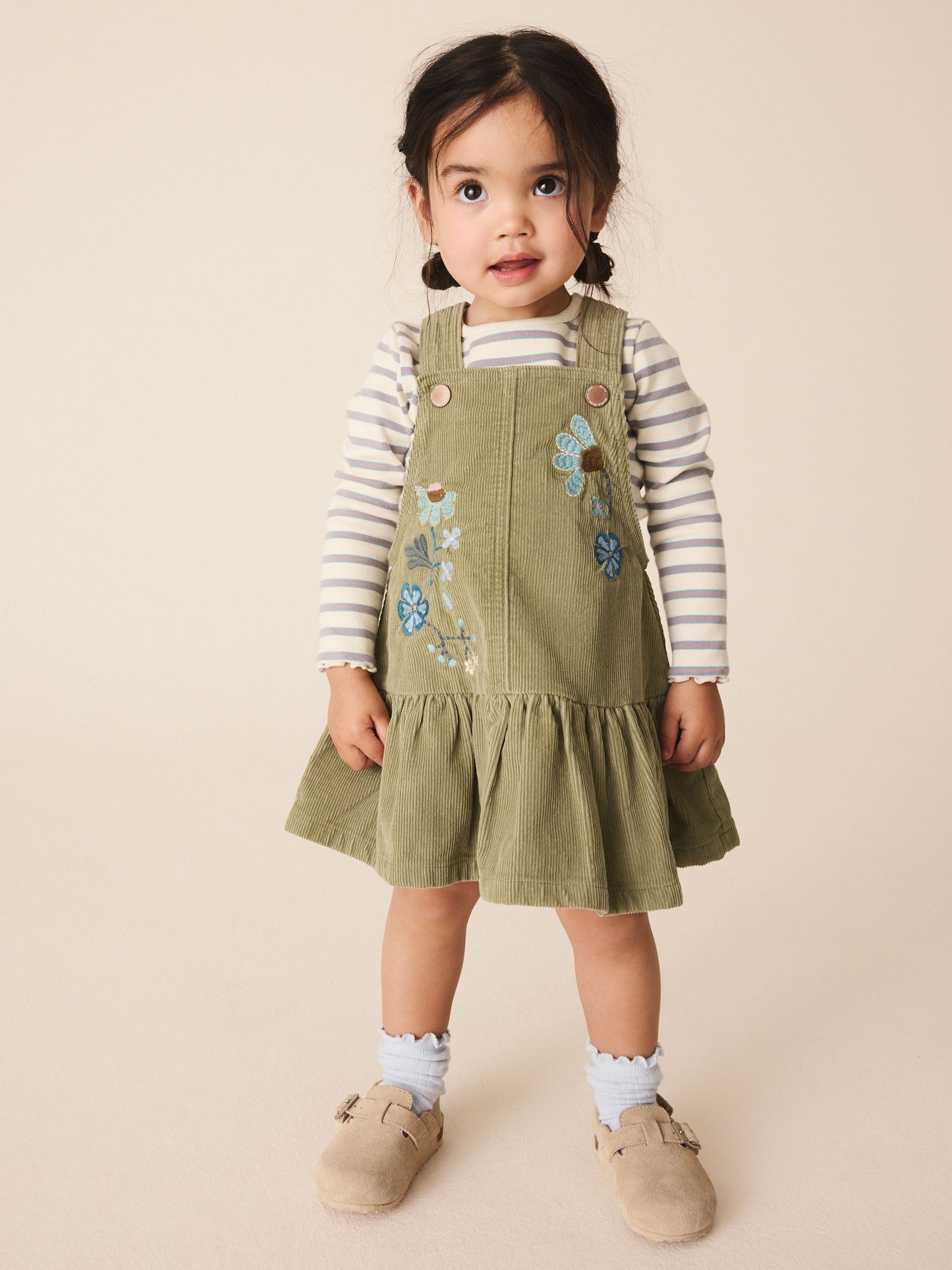 Dsiney Kidz - Olive Green Long Sleeve Top and Cord Dungaree Dress Set (3mths-8yrs) image 1