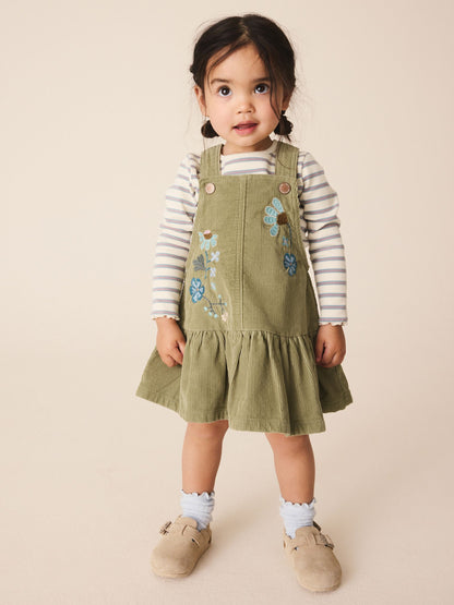 Dsiney Kidz - Olive Green Long Sleeve Top and Cord Dungaree Dress Set (3mths-8yrs) image 1