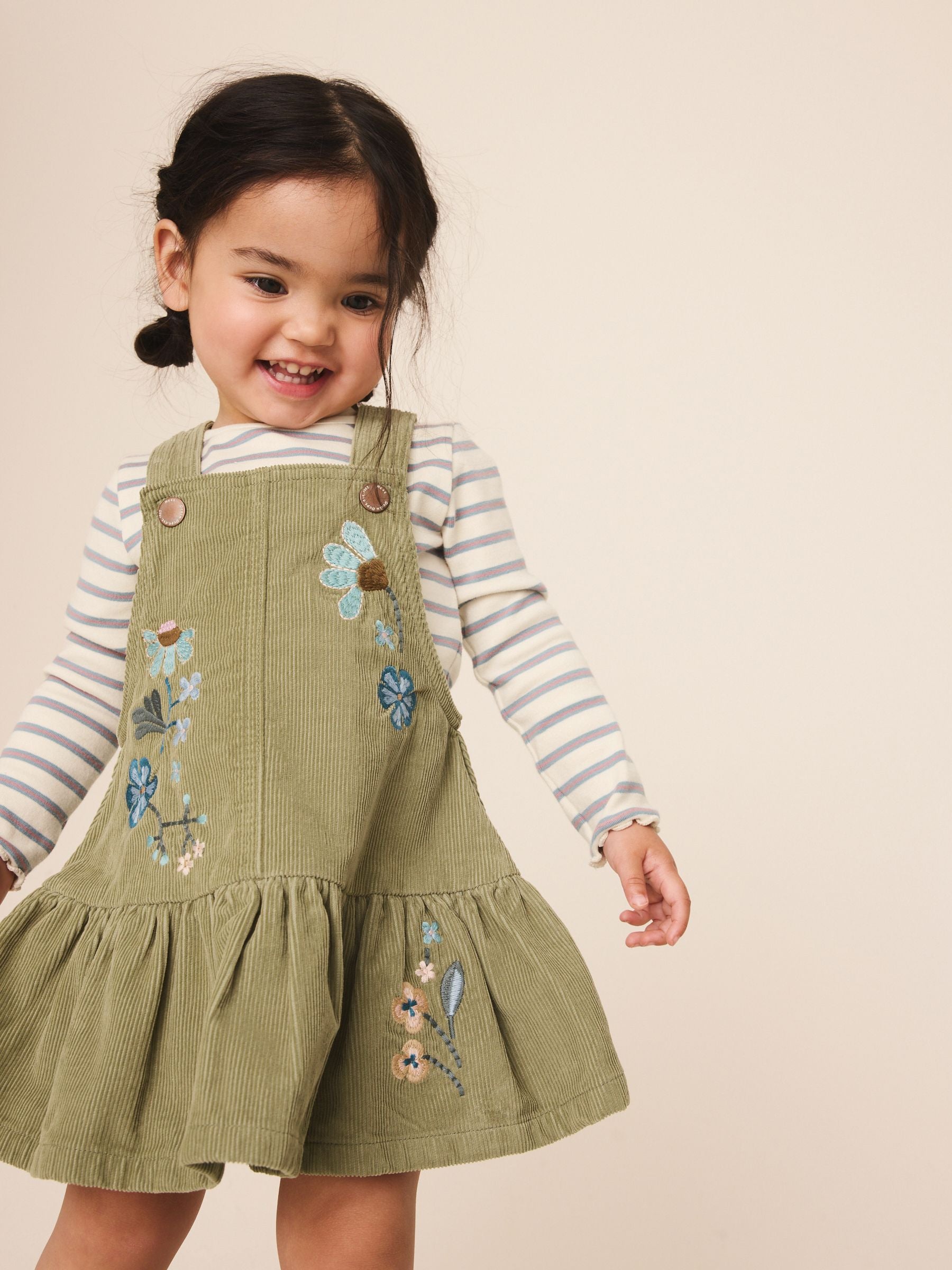 Dsiney Kidz - Olive Green Long Sleeve Top and Cord Dungaree Dress Set (3mths-8yrs) image 2