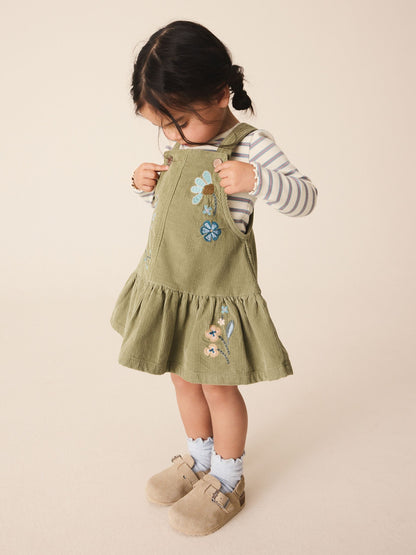 Dsiney Kidz - Olive Green Long Sleeve Top and Cord Dungaree Dress Set (3mths-8yrs) image 4