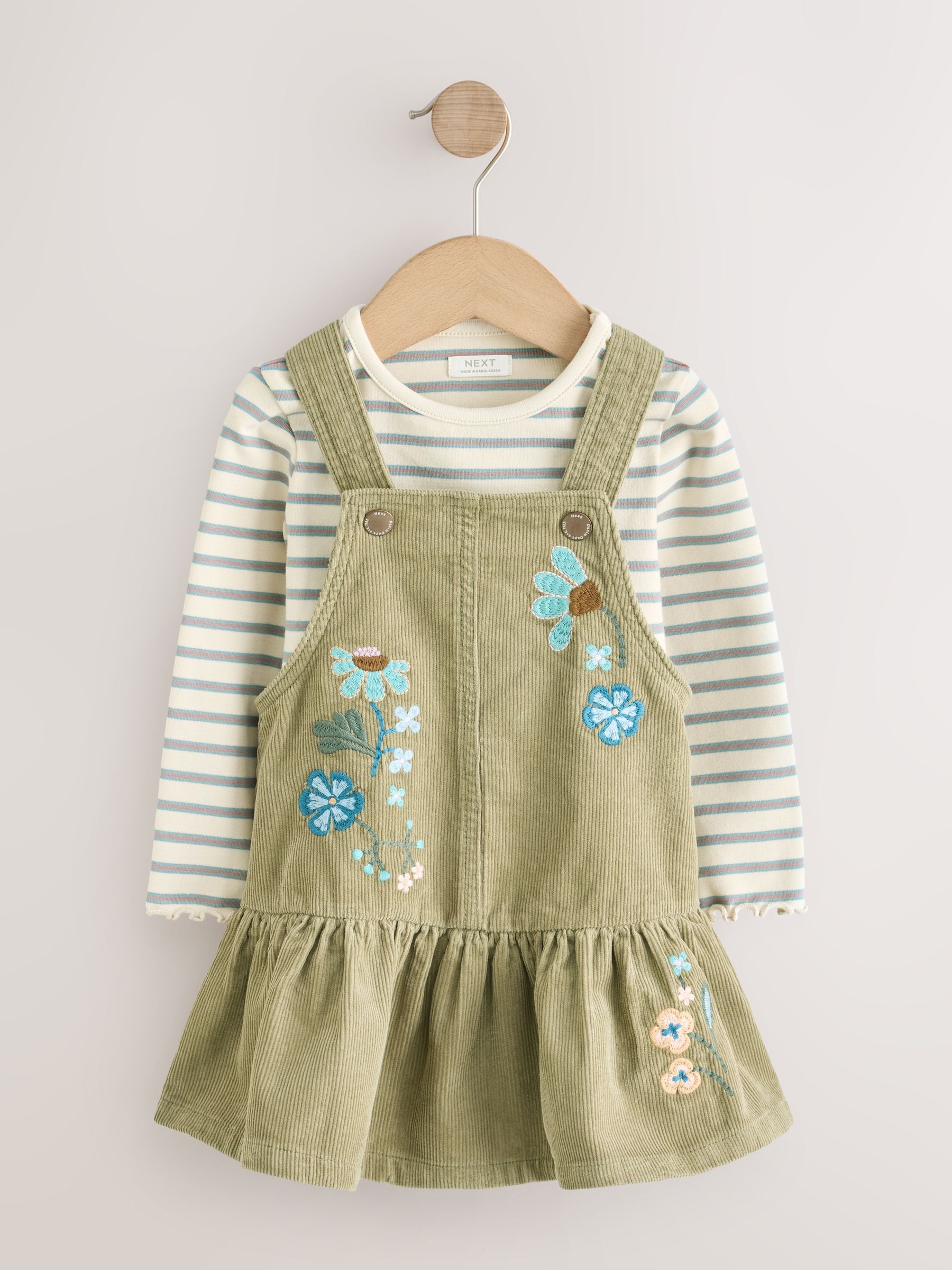 Dsiney Kidz - Olive Green Long Sleeve Top and Cord Dungaree Dress Set (3mths-8yrs) image 5