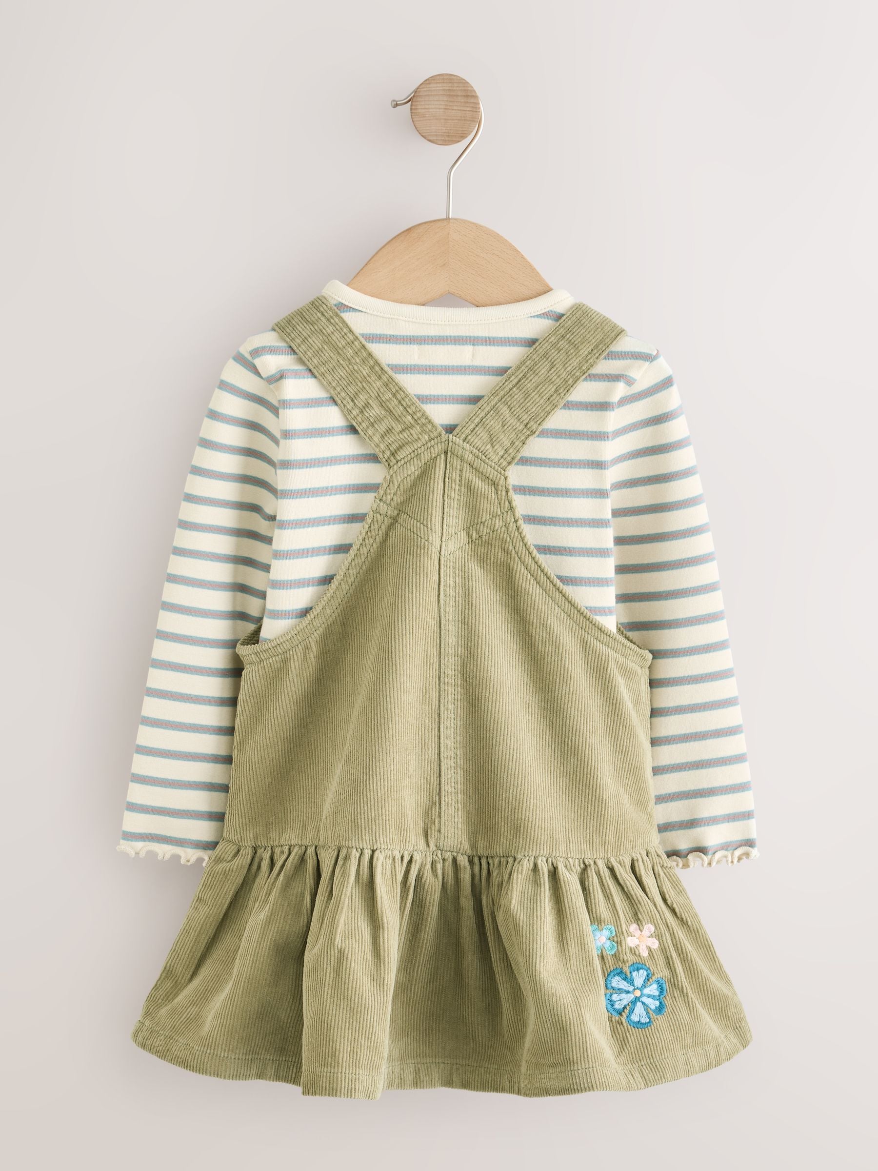 Dsiney Kidz - Olive Green Long Sleeve Top and Cord Dungaree Dress Set (3mths-8yrs) image 7