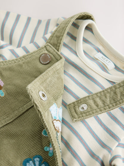 Dsiney Kidz - Olive Green Long Sleeve Top and Cord Dungaree Dress Set (3mths-8yrs) image 8