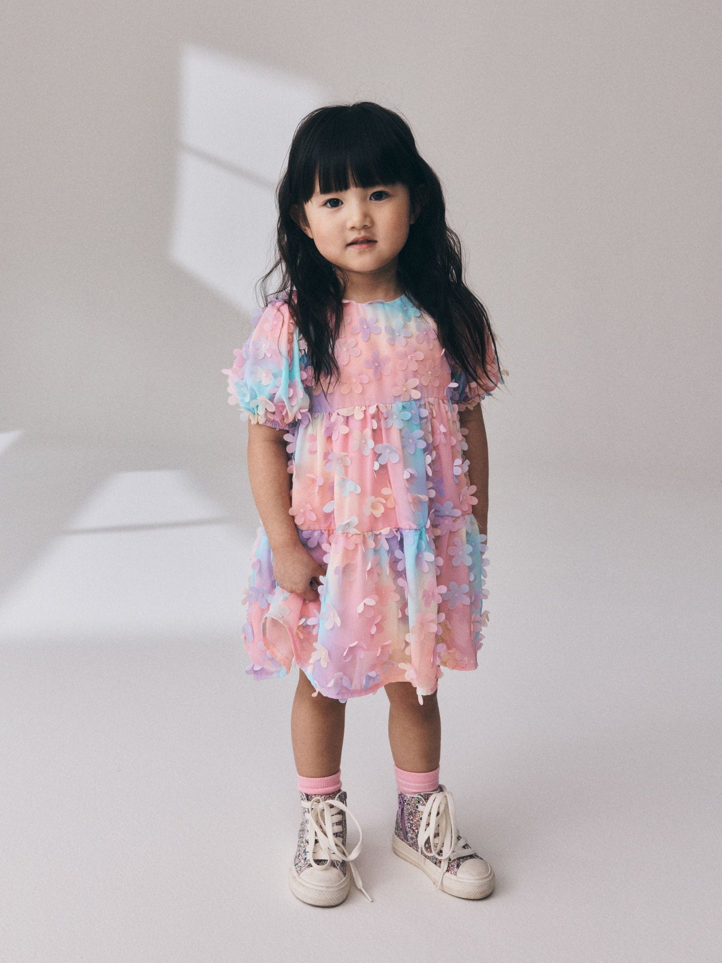 Dsiney Kidz - Rainbow Short Sleeve 3D Flowers Dress (3mths-8yrs) image 1