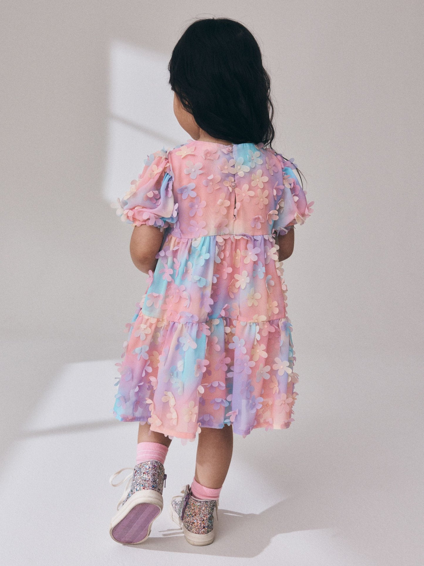 Dsiney Kidz - Rainbow Short Sleeve 3D Flowers Dress (3mths-8yrs) image 3