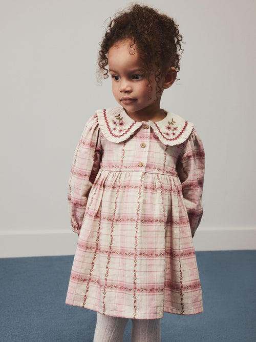 Dsiney Kidz - Pink Check Long Sleeve Collar Dress (3mths-8yrs) image 1