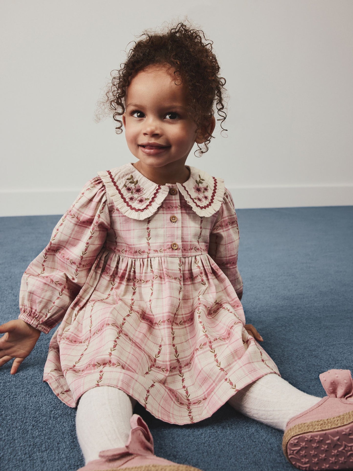Dsiney Kidz - Pink Check Long Sleeve Collar Dress (3mths-8yrs) image 2