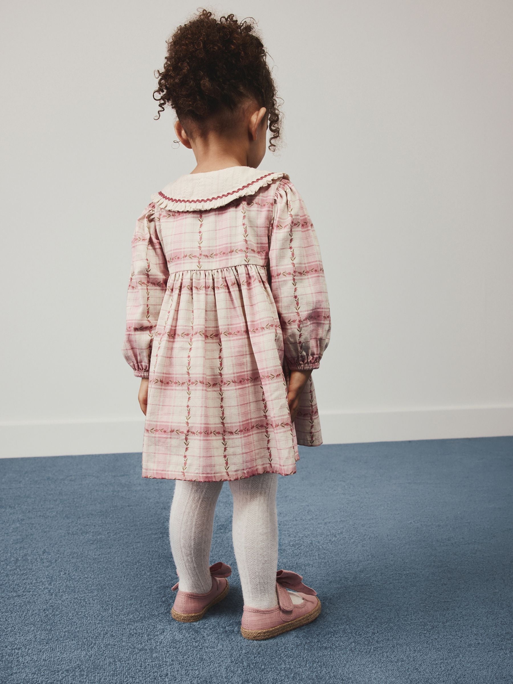 Dsiney Kidz - Pink Check Long Sleeve Collar Dress (3mths-8yrs) image 3
