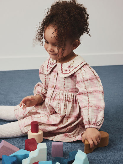 Dsiney Kidz - Pink Check Long Sleeve Collar Dress (3mths-8yrs) image 4