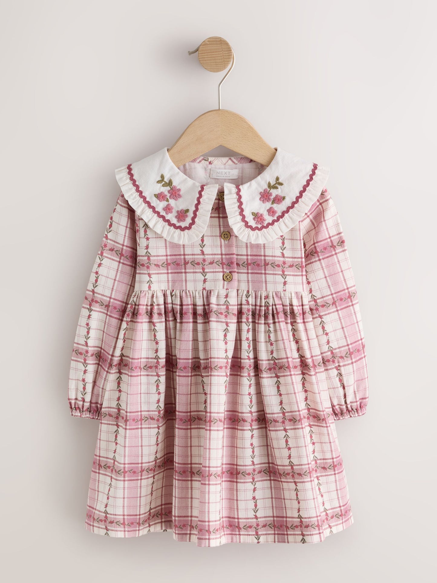 Dsiney Kidz - Pink Check Long Sleeve Collar Dress (3mths-8yrs) image 5