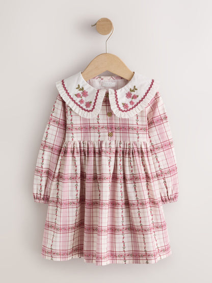 Dsiney Kidz - Pink Check Long Sleeve Collar Dress (3mths-8yrs) image 5