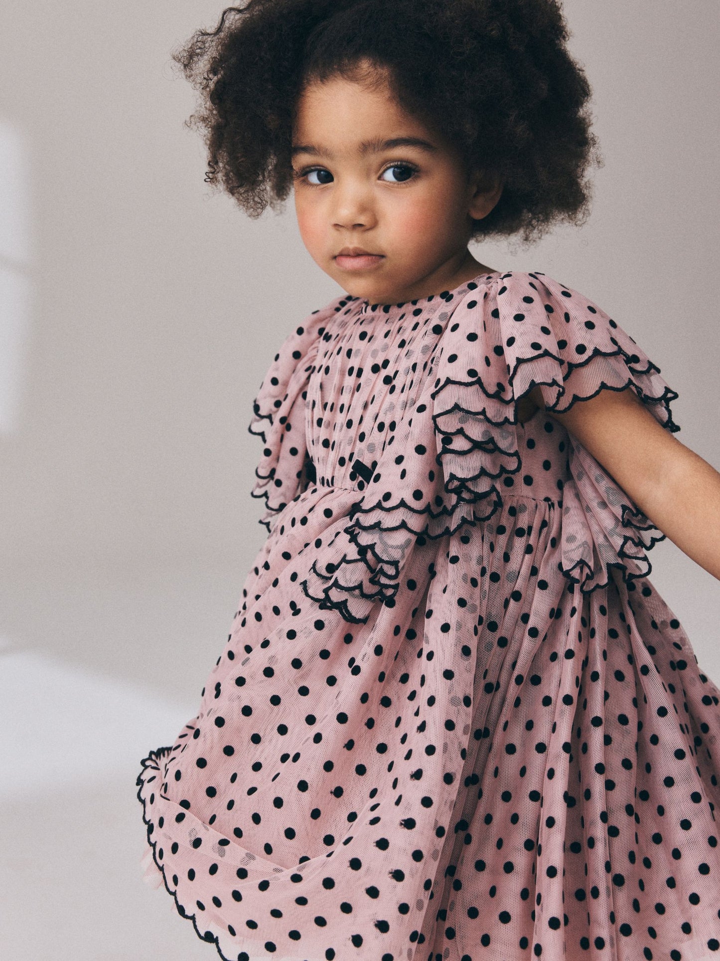 Dsiney Kidz - Pastel Pink Spot Frill Sleeve Occasion Dress (3mths-8yrs) image 1