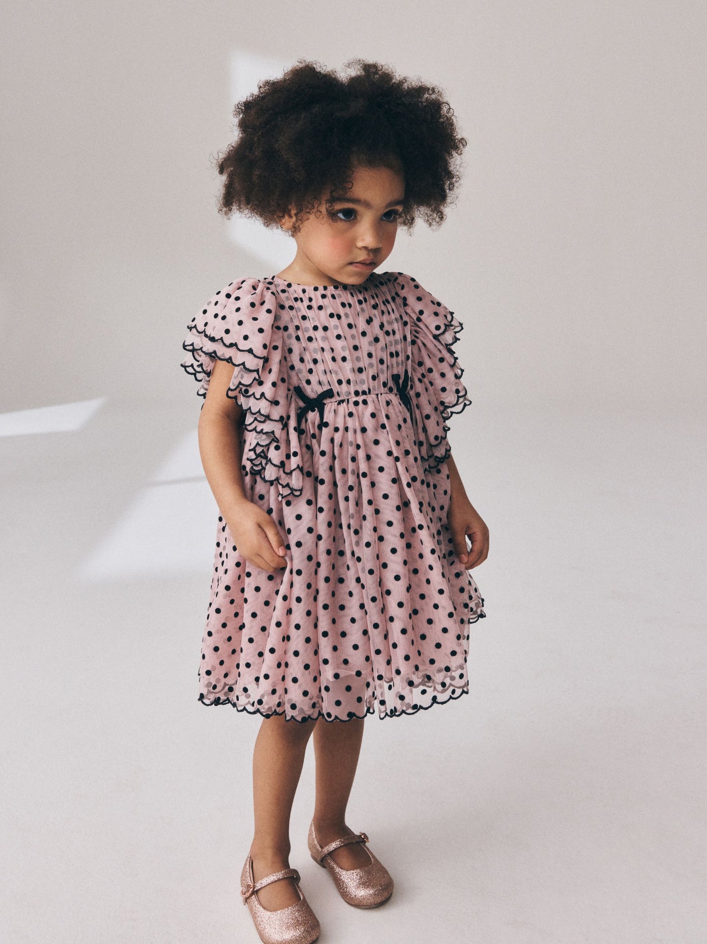 Dsiney Kidz - Pastel Pink Spot Frill Sleeve Occasion Dress (3mths-8yrs) image 2