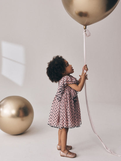Dsiney Kidz - Pastel Pink Spot Frill Sleeve Occasion Dress (3mths-8yrs) image 3