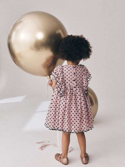 Dsiney Kidz - Pastel Pink Spot Frill Sleeve Occasion Dress (3mths-8yrs) image 4