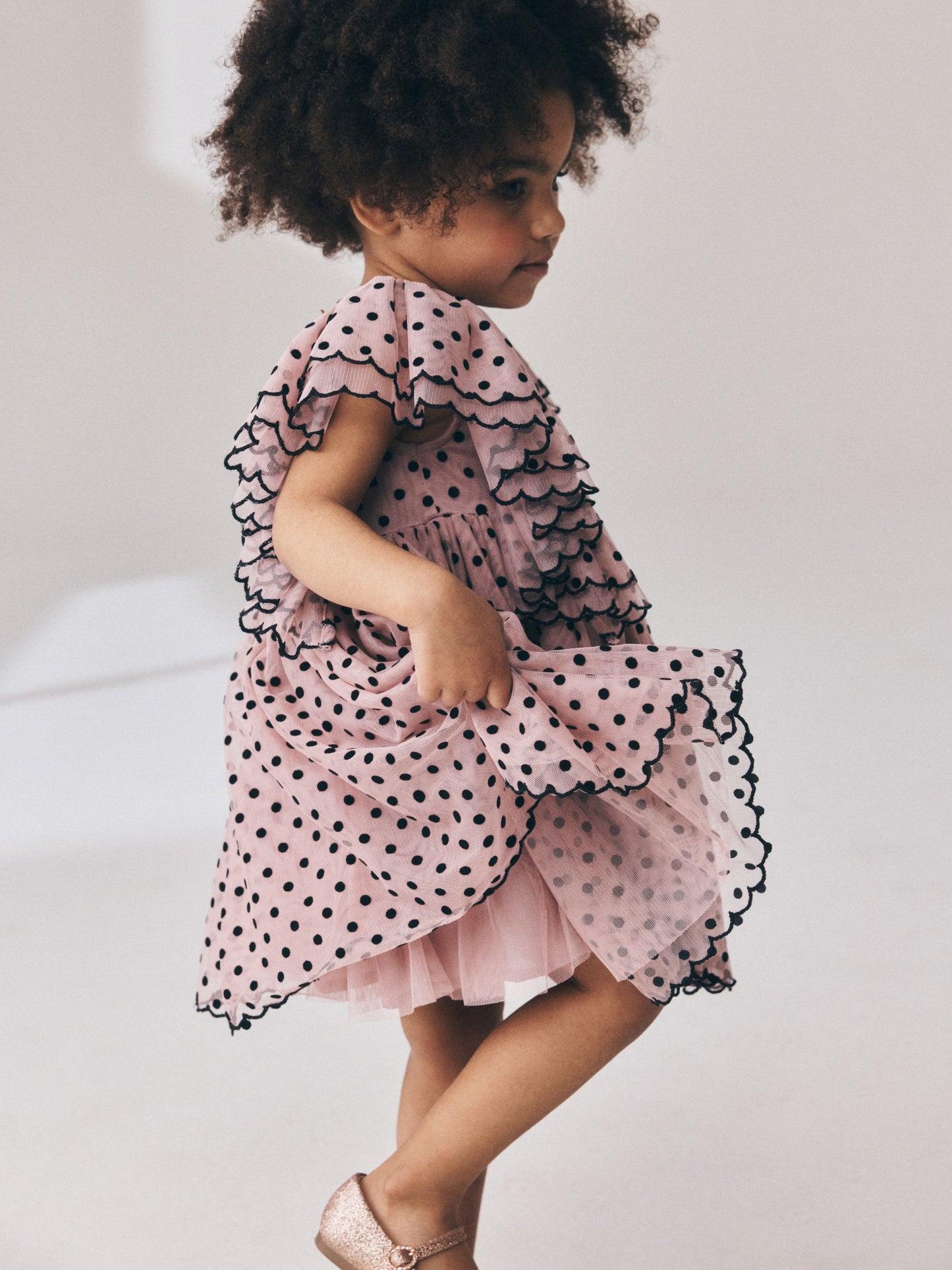 Dsiney Kidz - Pastel Pink Spot Frill Sleeve Occasion Dress (3mths-8yrs) image 5