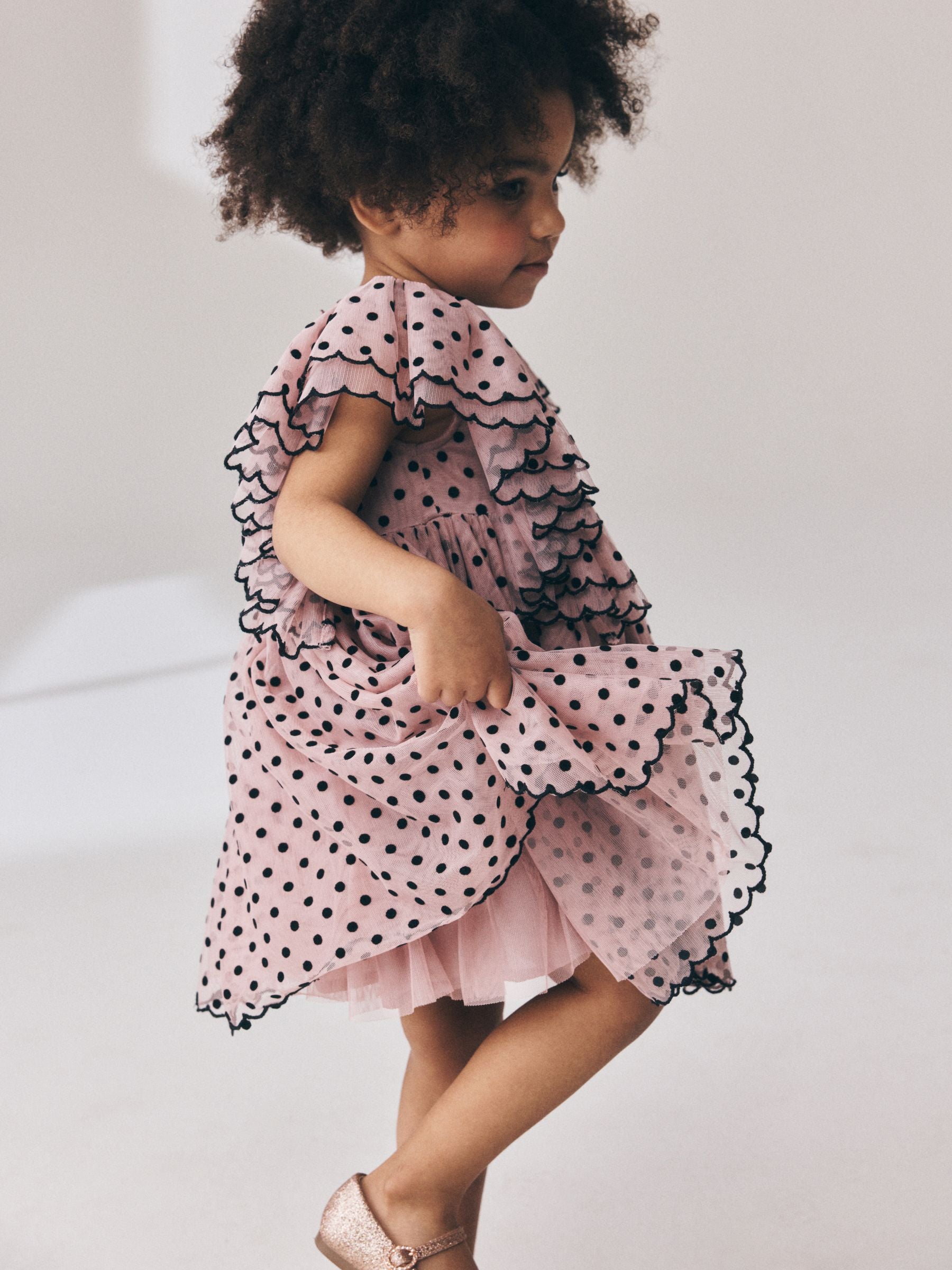 Dsiney Kidz - Pastel Pink Spot Frill Sleeve Occasion Dress (3mths-8yrs) image 5