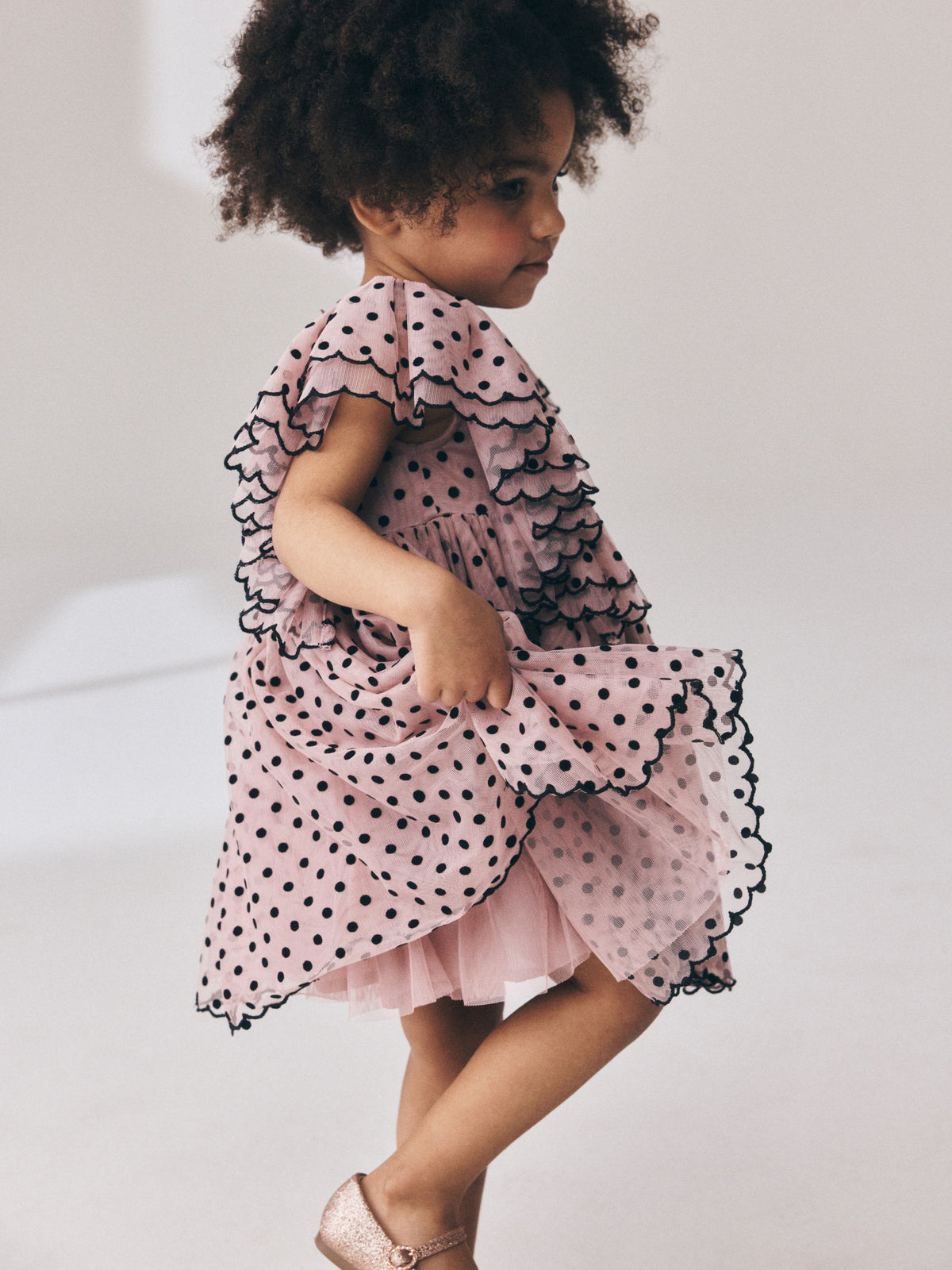 Dsiney Kidz - Pastel Pink Spot Frill Sleeve Occasion Dress (3mths-8yrs) image 5