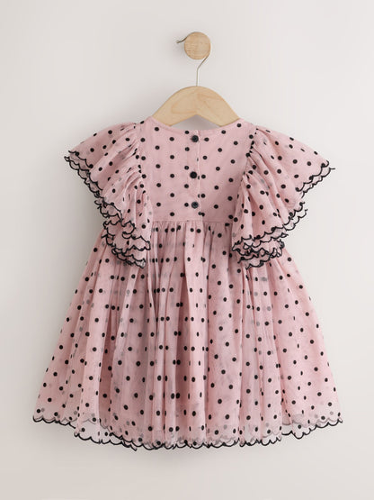 Dsiney Kidz - Pastel Pink Spot Frill Sleeve Occasion Dress (3mths-8yrs) image 6