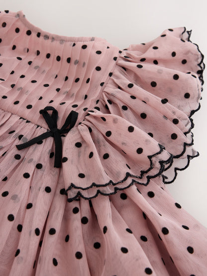 Dsiney Kidz - Pastel Pink Spot Frill Sleeve Occasion Dress (3mths-8yrs) image 7