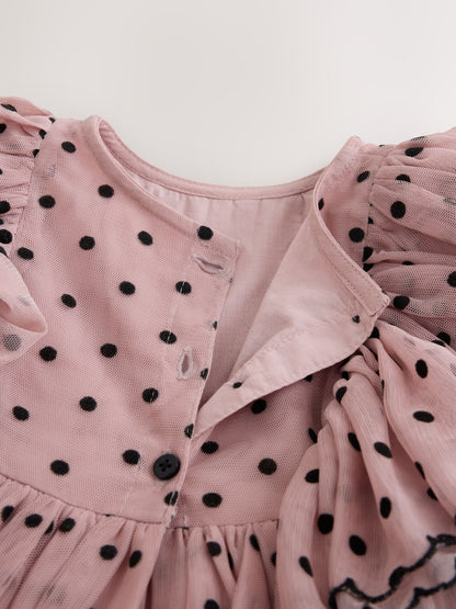 Dsiney Kidz - Pastel Pink Spot Frill Sleeve Occasion Dress (3mths-8yrs) image 8