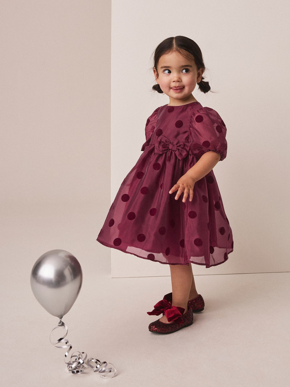 Burgundy Red Puff Sleeve Bow Detail Occasion Dress (3mths-8yrs) - image 1