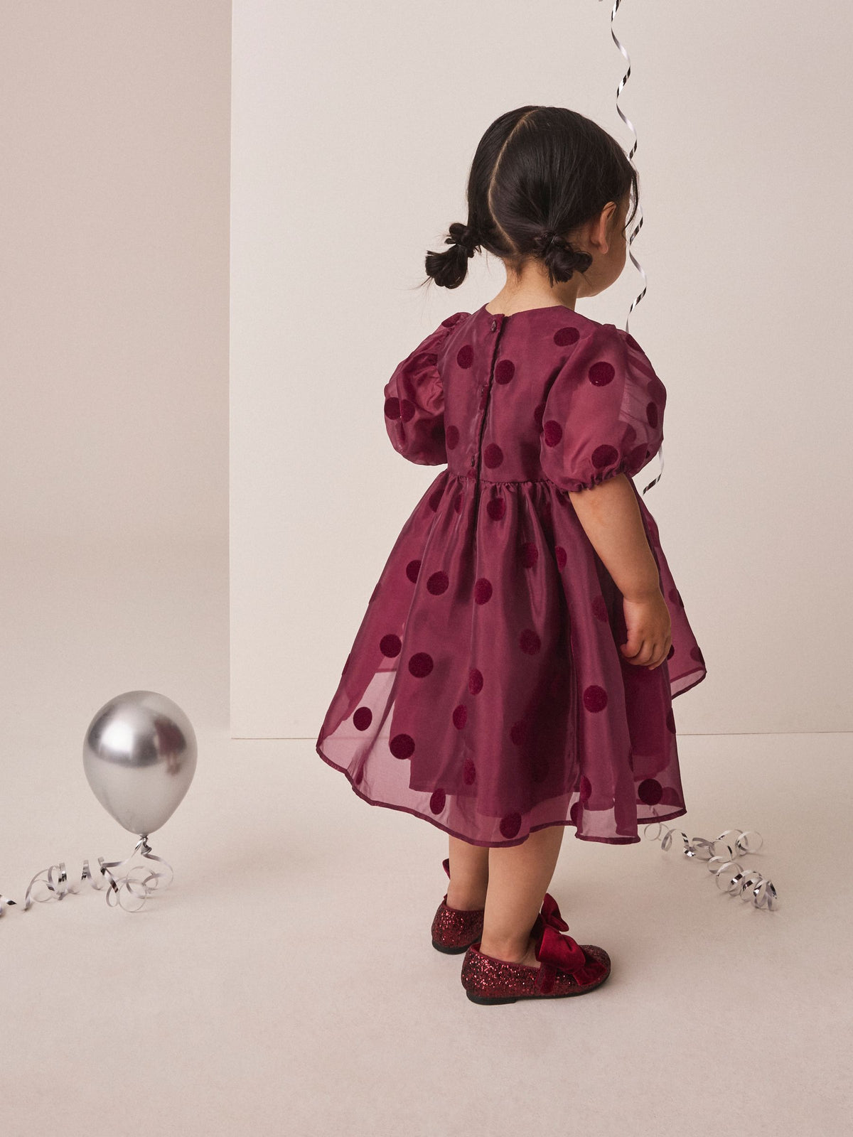 Burgundy Red Puff Sleeve Bow Detail Occasion Dress (3mths-8yrs) - image 2