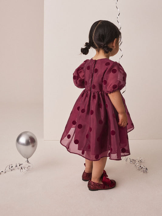 Burgundy Red Puff Sleeve Bow Detail Occasion Dress (3mths-8yrs) - image 2